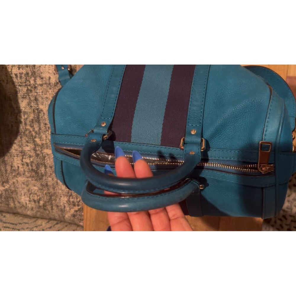 Authentic Gucci Teal Blue Suede Web Boston Bag - Picture 9 of 16